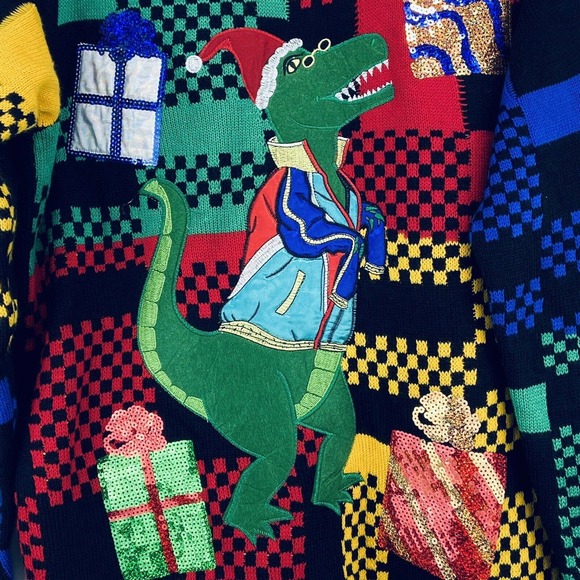 Holiday Time M Ugly Christmas Sweater Dinosaur - Picture 2 of 7